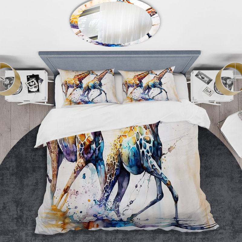 Ensemble de housse de couette Giraffes, Housse de couette pour grand lit et 2 taies décor