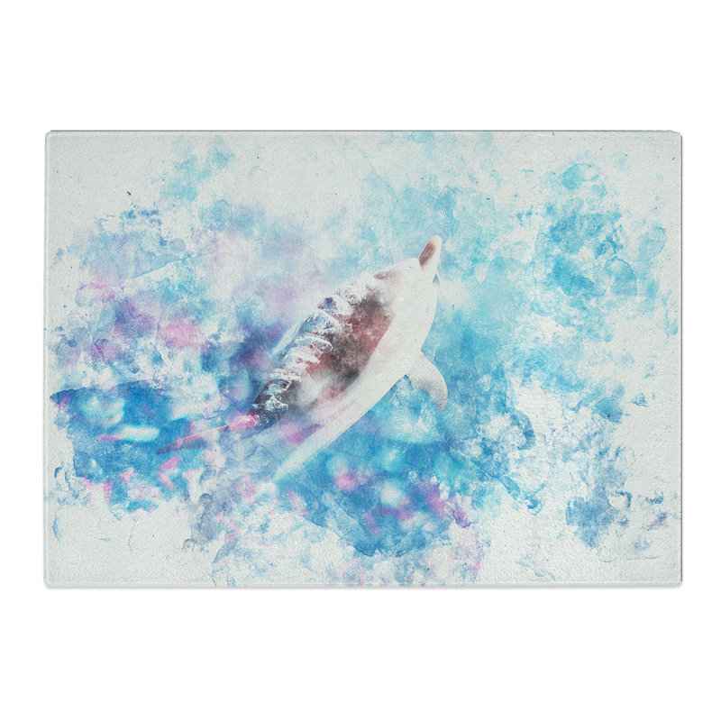 Tempered Glass Swimming Dolphin Chopping Board, 20 cm x 28.5 cm