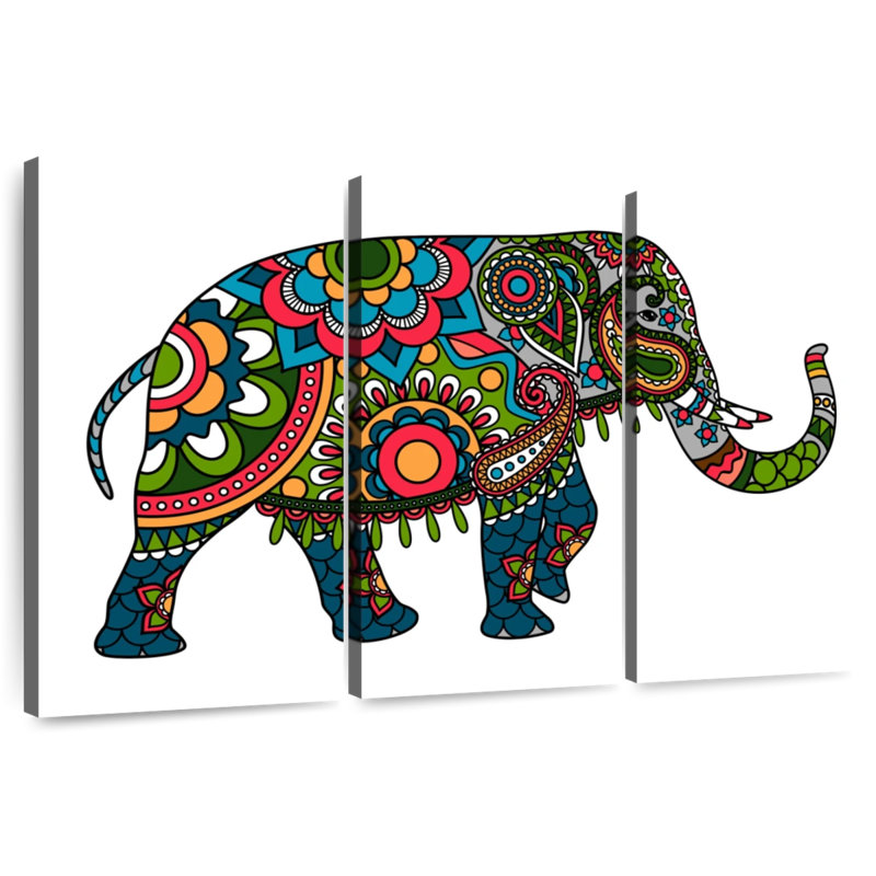 Brampt Floral Doodle Elephant, 24" H x 38" W