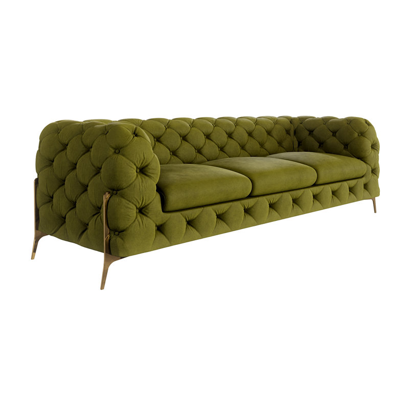  3 seater Chesterfield Sofa with Gold Metal Legs, Olive