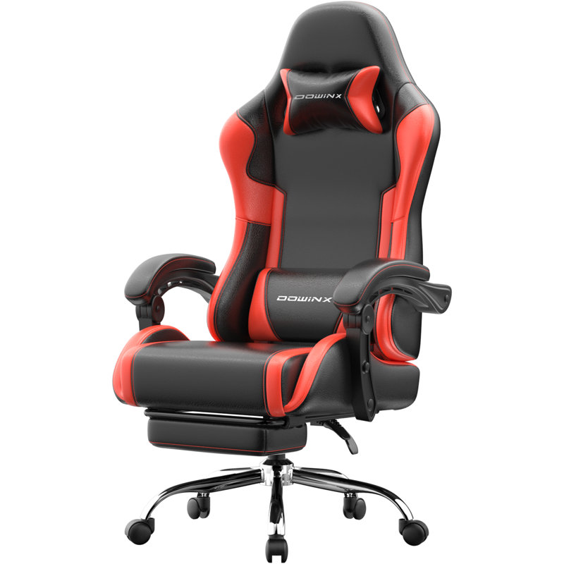  Ergonomic Gaming Chair with Footrest and Massage Lumbar Support, 2D Linkage Armrests and Headrest Pillow, for Office Home and Long Gaming Sessions, 330lbs， Red