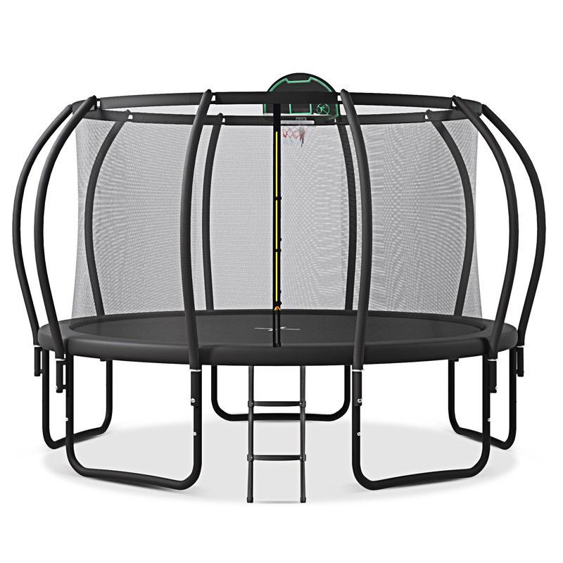 Trampoline 12 pi pour enfants avec arc amélioré et bouclier composite pour enceinte sécuritaire