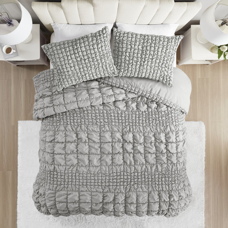 Gray Full Microfiber Ruched Comforter Set