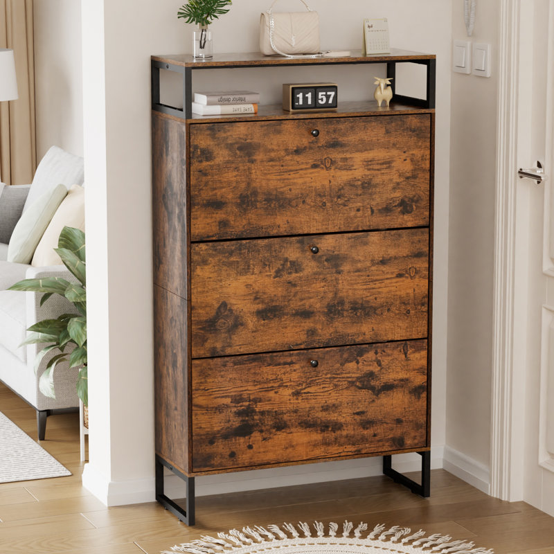 Armoire de rangement pour chaussures 24 paires, unité de rangement de chaussures industrielle avec 3 tiroirs rabattables