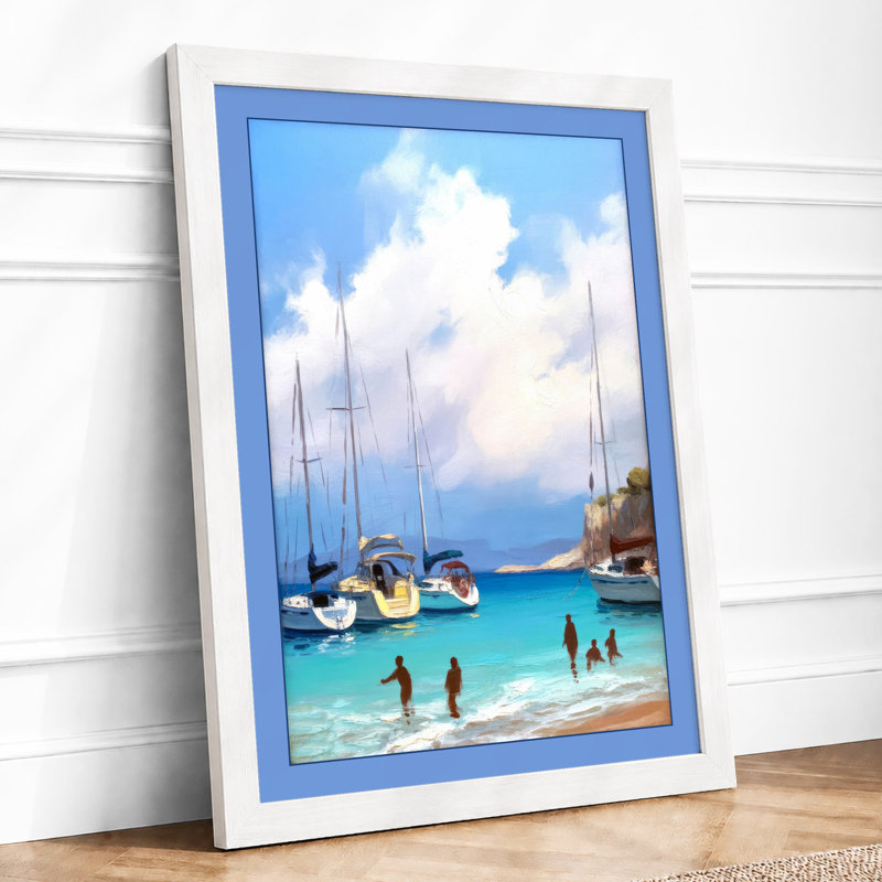 Sailboats In Turquoise Waters Coastal - Print, A1 - 84.1 x 59.4 cm, White