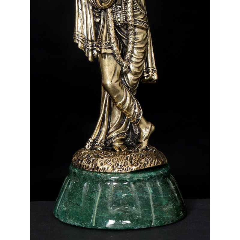 Laiton cannelé de 6 pouces Krishna sur base de jade