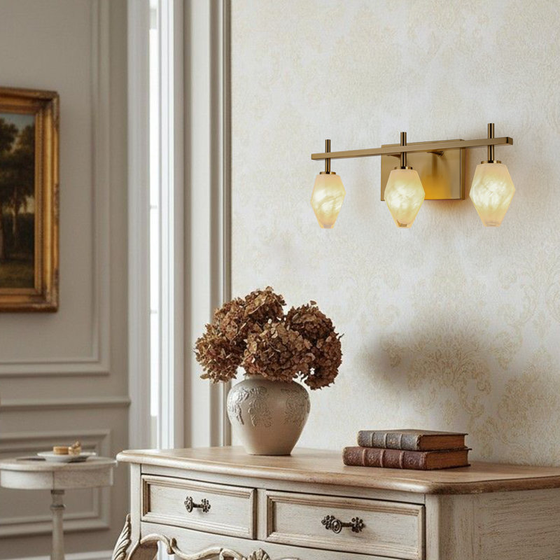 48-inch 3-light Wall Sconce Bathroom Lamp Handcrafted With Cloud-patterned Glass, 3 Lights