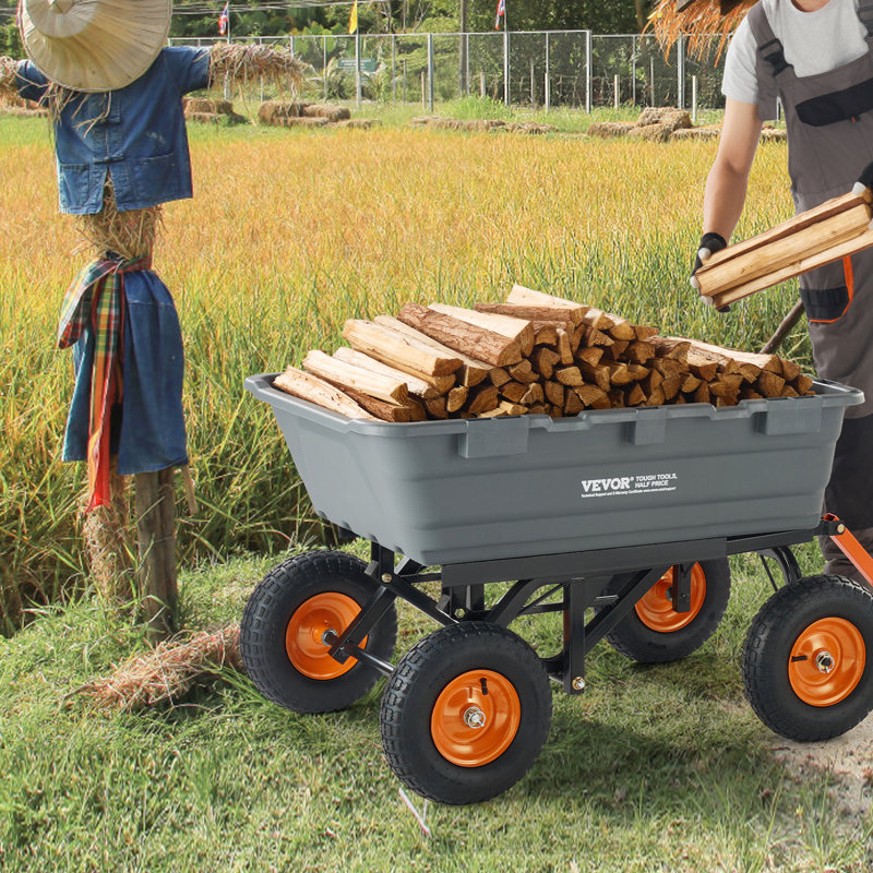 VEVOR Dump Cart, Poly Garden Dump Cart with Easy to Assemble Steel Frame, Dump Wagon