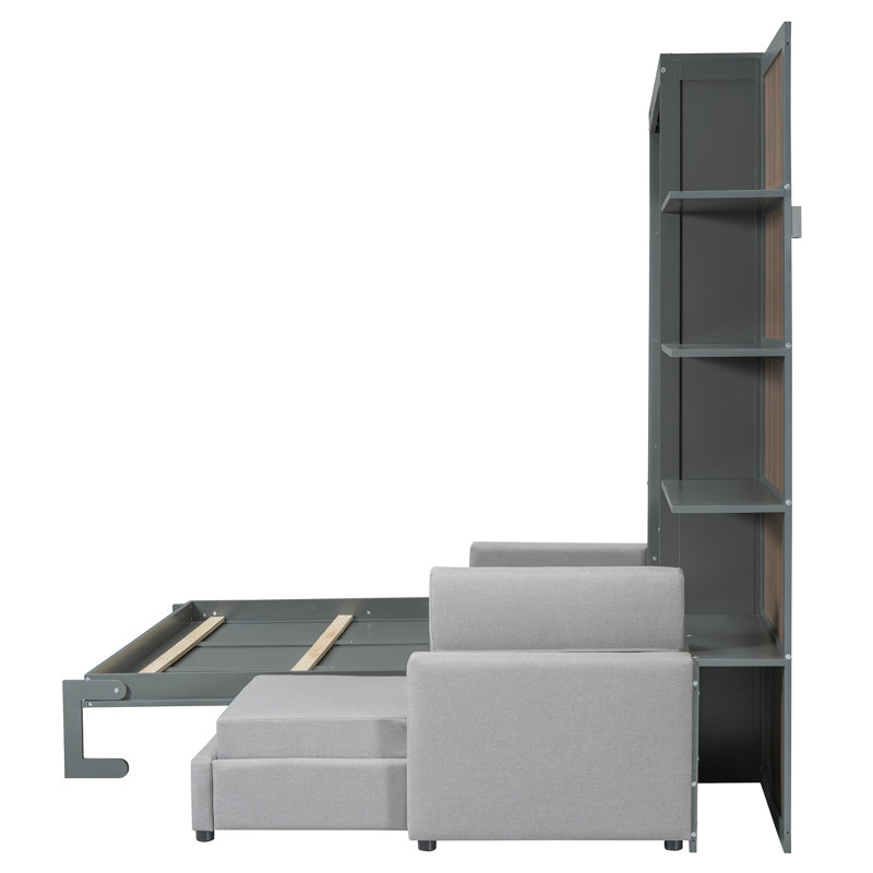 Lit escamotable mural avec canapé et tablettes Murphy, Gris
