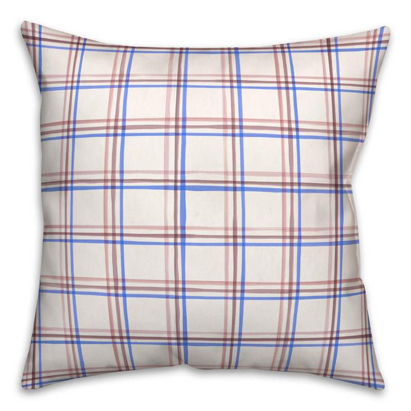 Blue and Brown Plaid 18" Spun Polyester Square Pillow