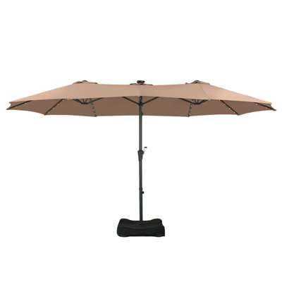 15FT Patio Umbrella with Base and Solar Lights