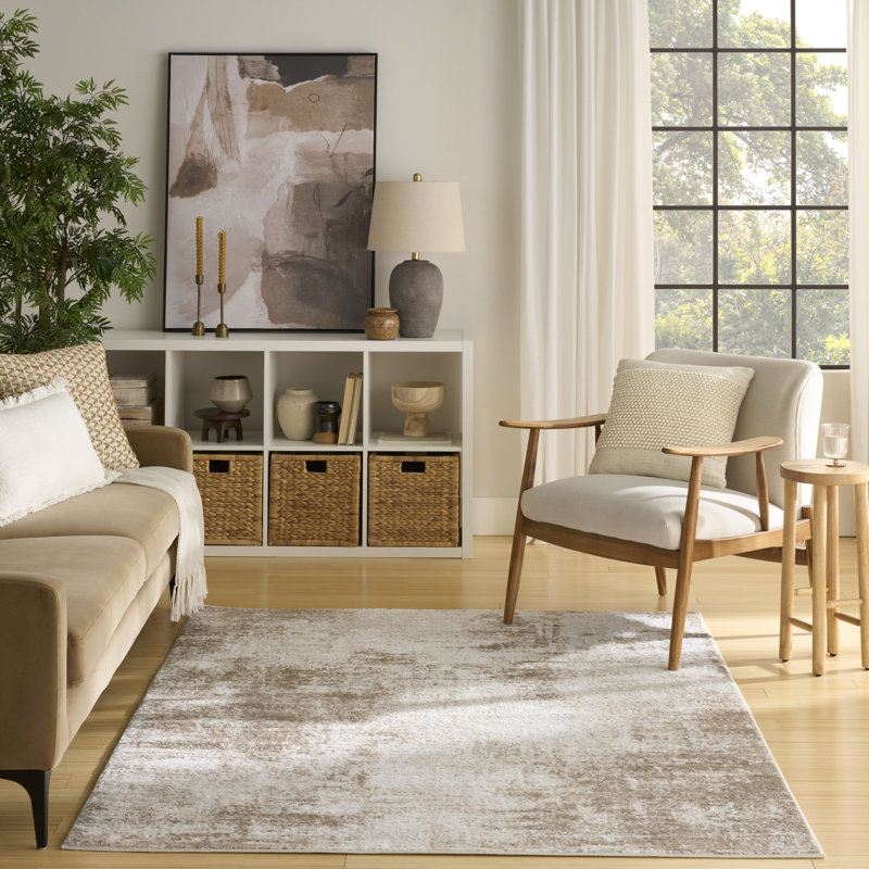 Mathews Ivory Taupe Modern Indoor Rug, Rectangle 5'3" x 7'