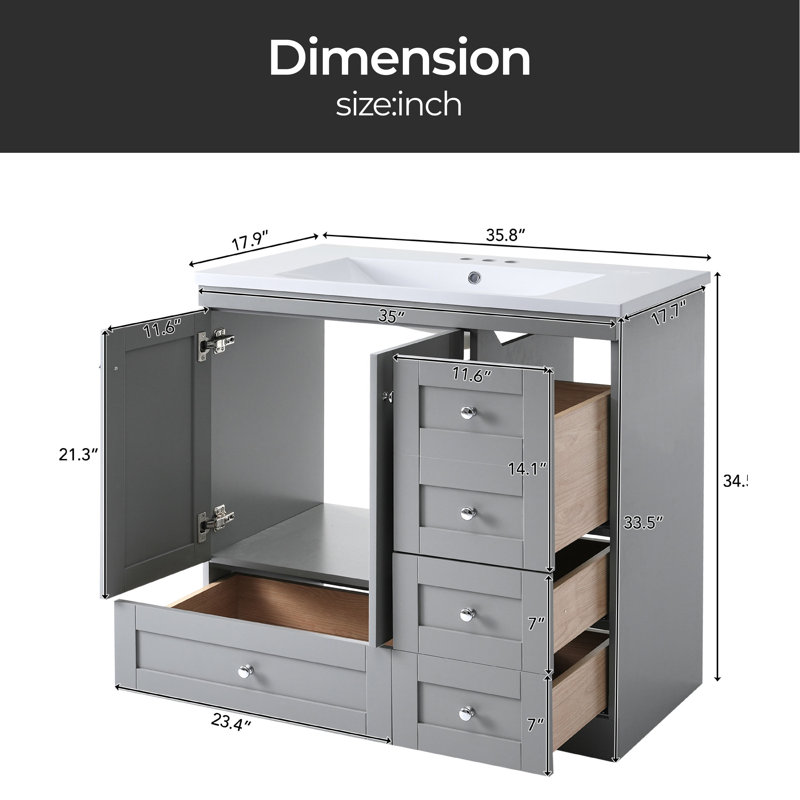 35'' Single Bathroom Vanity Base Only, Gray