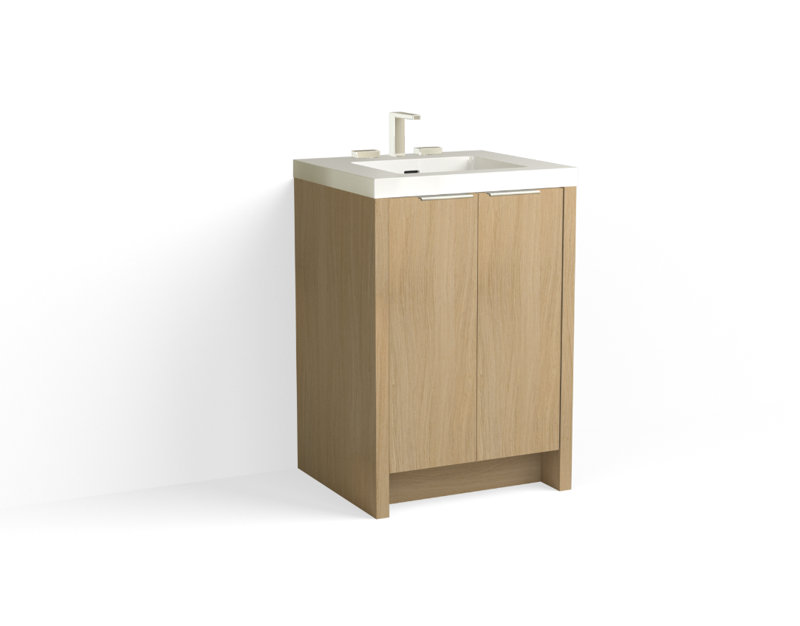 Mesa 24" W Freestanding Single Bathroom Vanity , 8" Widespread, Biondo/Polished Nickel, White Matte