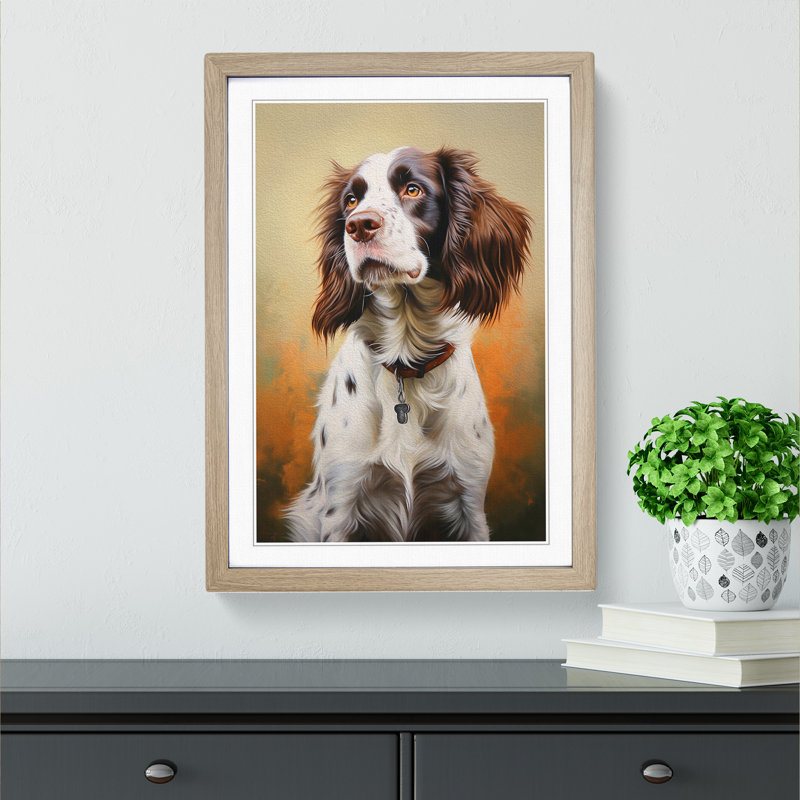 English Springer Spaniel Realism - Single Picture Frame Print on Wood, 34cm H x 25cm W x 2cm D, Oak