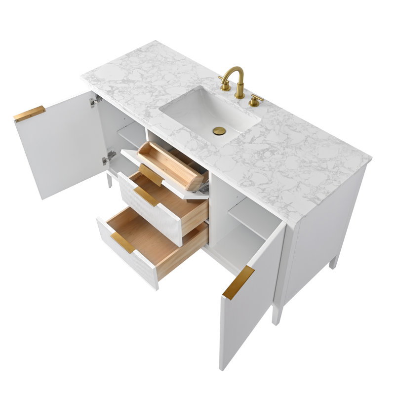 Emma 60" W Single Vanity, White/Brushed Bronze
