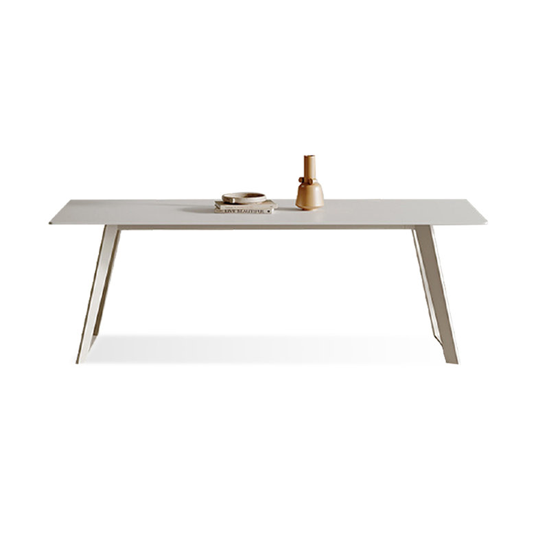 Table de salle à manger blanche et blanche en cristal fritté rectangulaire et acier au carbone