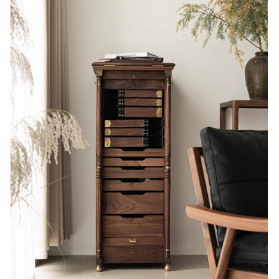 Armoire à bijoux haute en bois avec plusieurs tiroirs de rangement