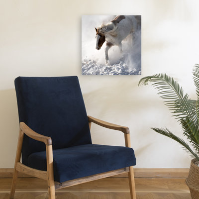 «Dynamic Horse in Snow Energetic Abstract Contemporary Horse Nature Winter», art mural