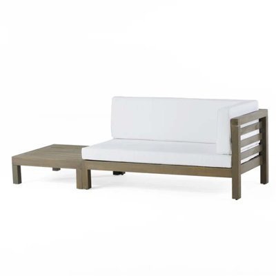 OANA Right Corner Bench And Coffee Table Set, Durable Acacia Wood With Water-Resistant Cushions For Outdoor Relaxation