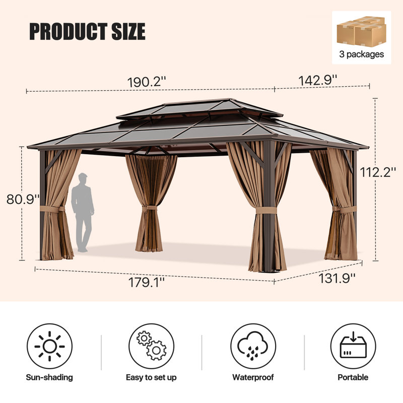 16x12 FT Double-Roof Gazebo with Netting, Sturdy Outdoor Canopy Shelter for Patio & Party