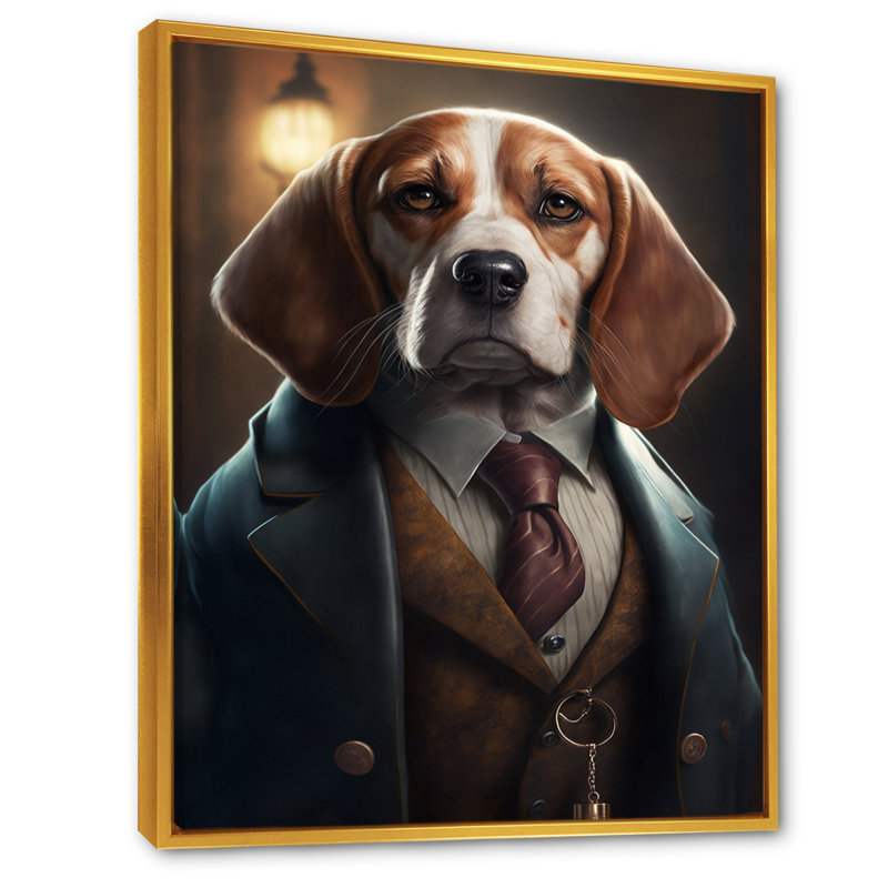 Mafia Beagle II - impression sur toile, Toile avec cadre flottant or, H 20 po x l 12 po x P 1 po