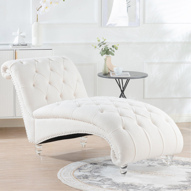 Chaise longue sans accoudoirs touffetée, Blanc
