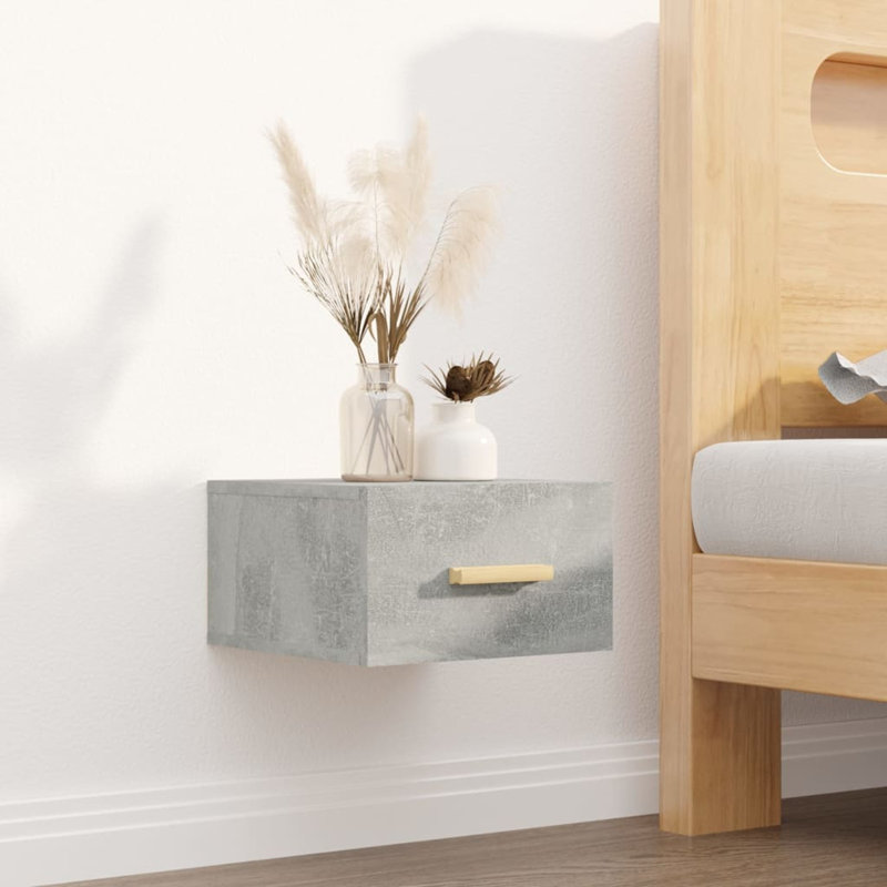 17 Stories Wall-Mounted Bedside Cabinet, Grey, Individual