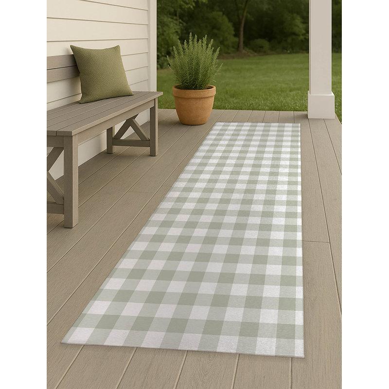 Proper Gingham Non-Slip Outdoor Rug, Runner 2'6" x 8'