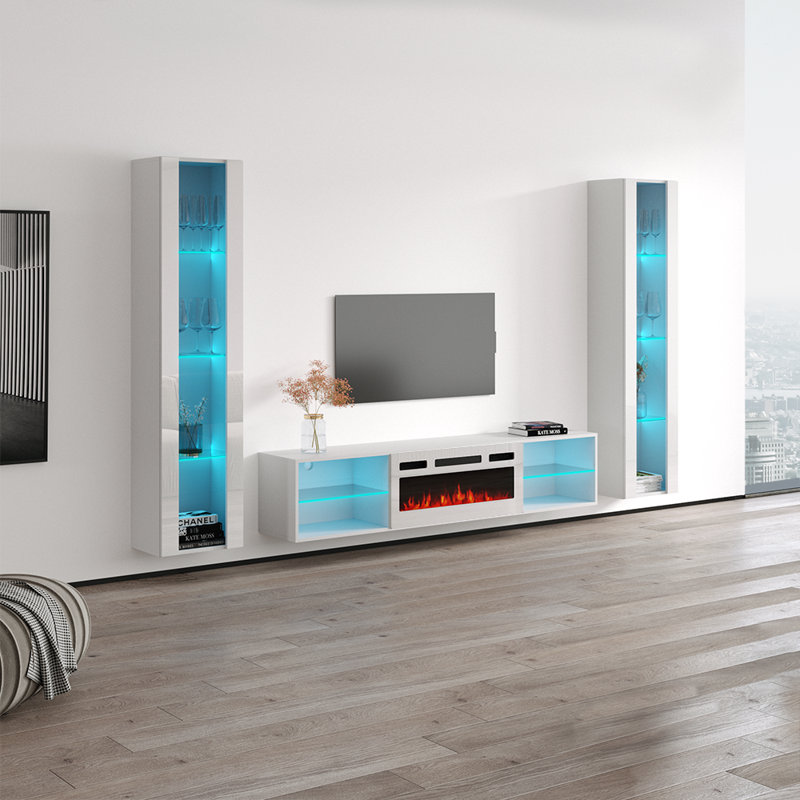 Meuble audio-vidéo flottant blanc 103,5 po Lima, Blanc