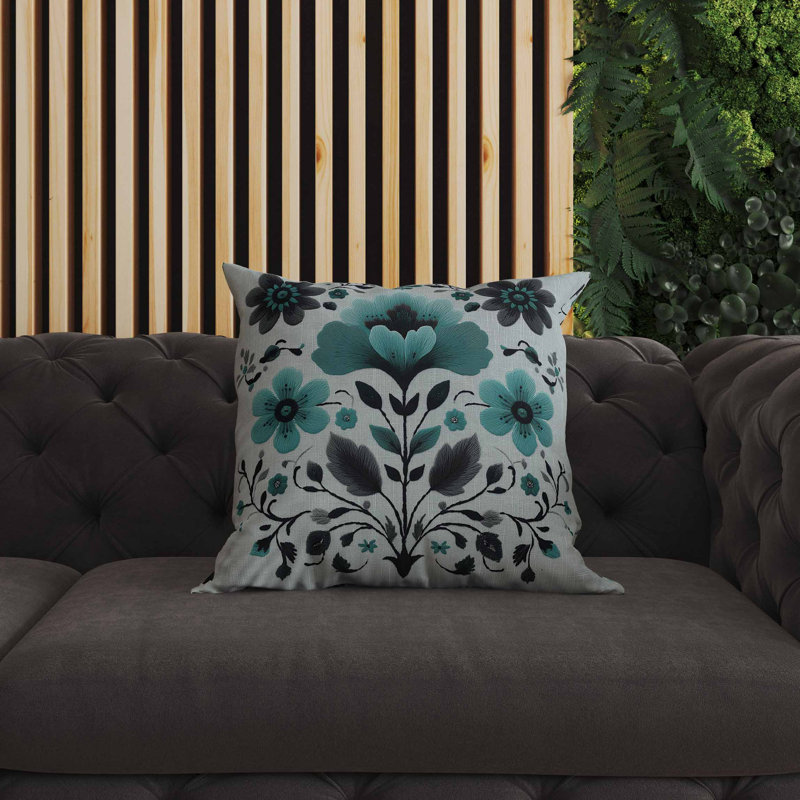 Oreiller intérieur / extérieur Rajasthan Bloom, Carré 18 po, Bleu / Vert
