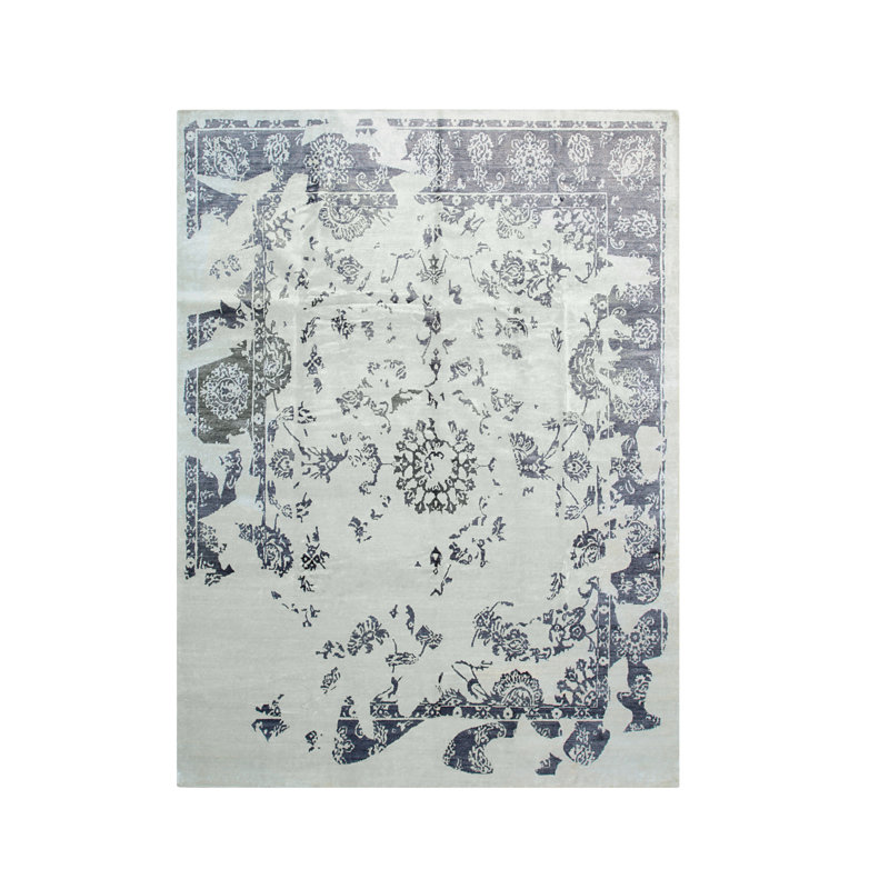 Ella Chic Ivory Hand Knotted Wool Classic Modern Viscose 9' x 12' Area Rug