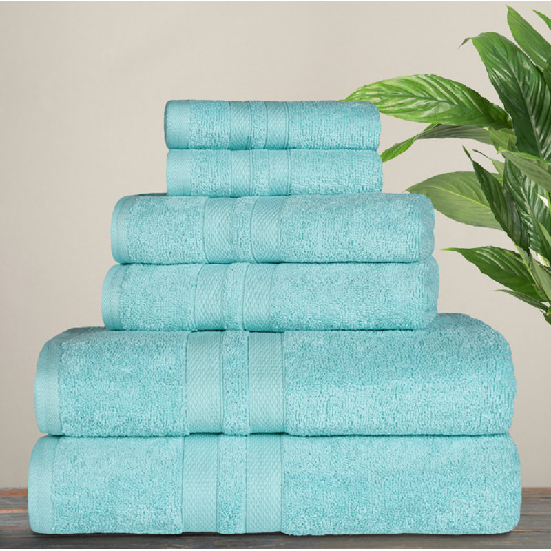 Amoy Soft 6 Piece 100% Cotton Towel Set, Cyan