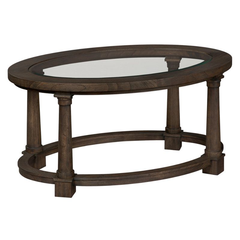 Table basse ovale à plateau en verre avec pieds fuselés