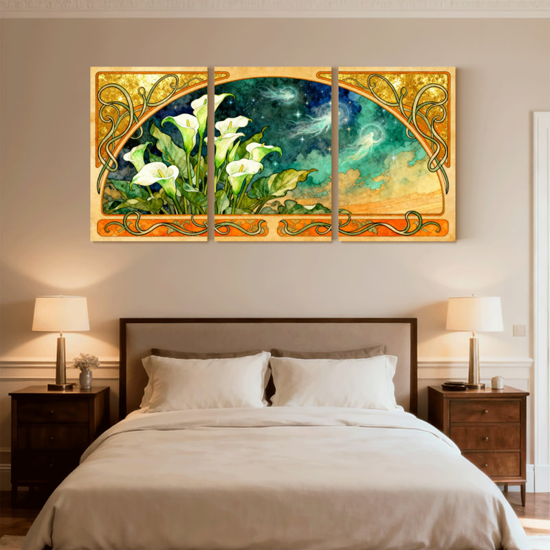 Ensemble de 3 reproductions d'art sur toile Art nouveau, H 24 po x l 48 po