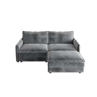 L-Shaped Sectional Sofa Corduroy Fabric 2-Seater Sofa with 1 Ottoman, Deep Seat & 2 Pillows