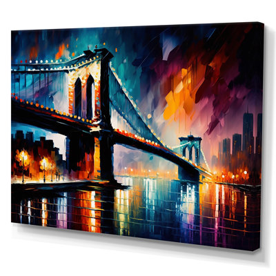 Colorful Brooklyn Bridge - City Framed Canvas Print