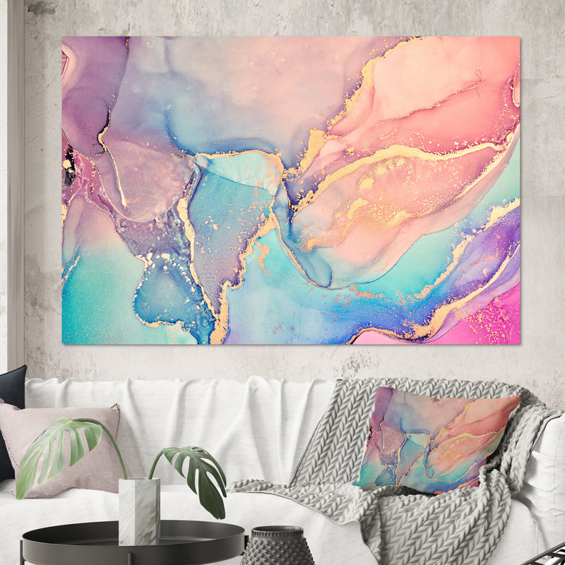 Art liquide rose et bleu II - reproduction sur toile, H 40 po x l 60 po, Toile tendue