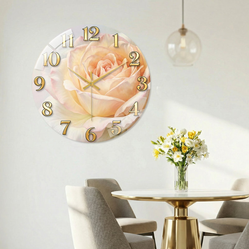 Horloge murale décorative moderne en verre Rose, 40 x 40 cm (15,7 x 15,7 pouces)