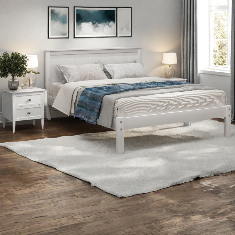 Lit plateforme peu encombrant, bois de pin et bois aggloméré, design rustique moderne pour la maison