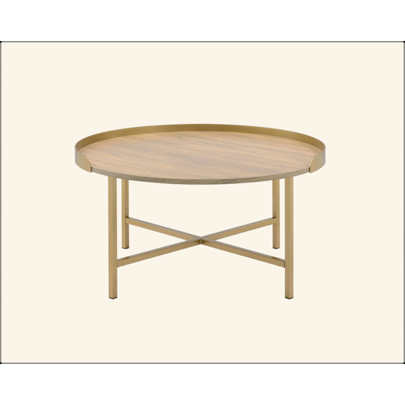 Table basse en chêne et finition dorée