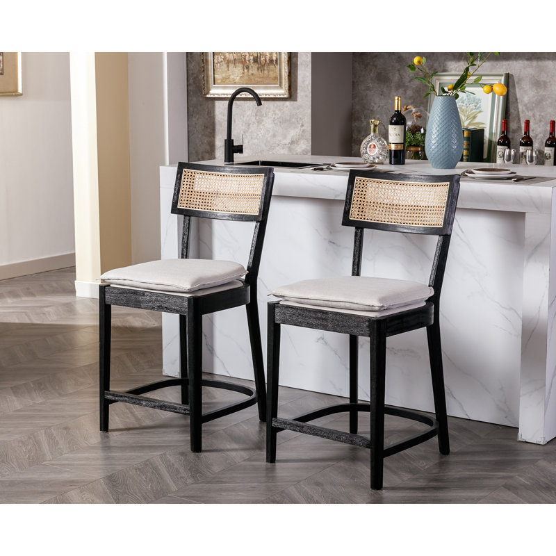 Alyssya Solid Wood Counter Stool, Light Beige, Black