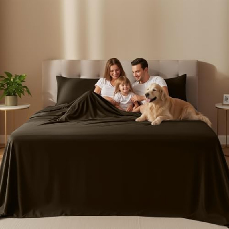 Queen Sheet Set – 4 Piece Bed Sheets For Queen Size Bed, Soft And Breathable Microfiber, Includes 1 Fitted Sheet, 1 Flat Sheet And 2 Pillowcases (Brown)