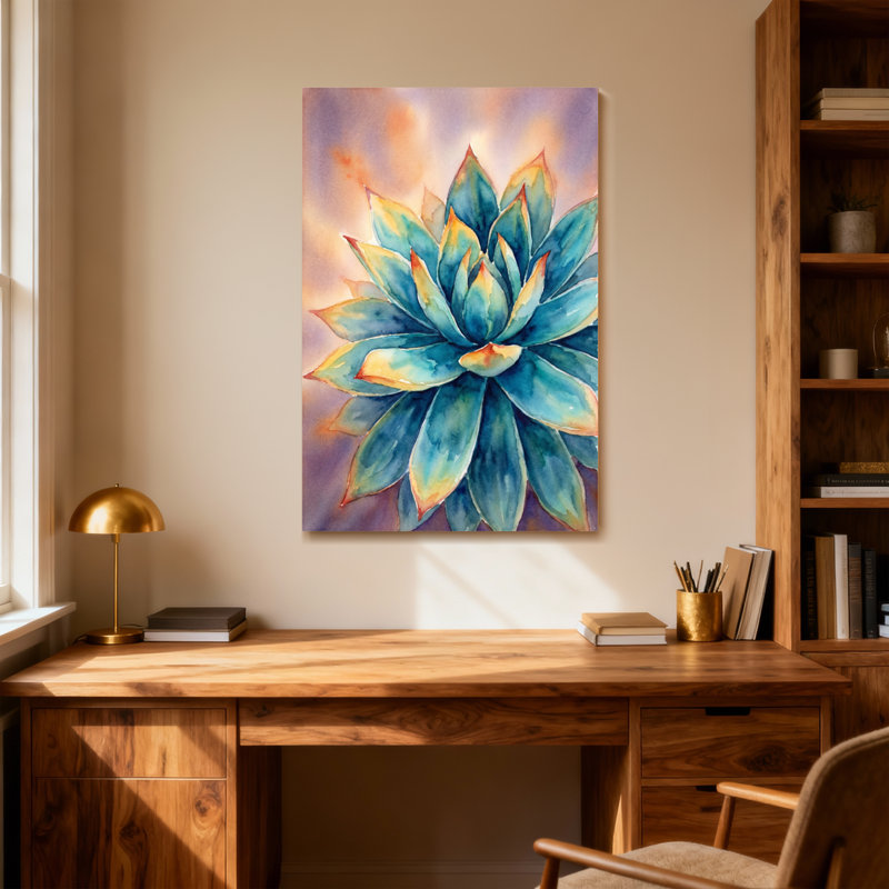 Plants & Flowers Blue Succulent With Golden Tips And Soft Background, 12" H x 18" W