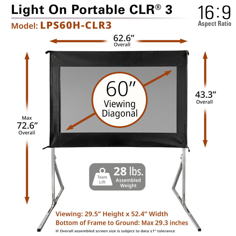 Light-On Grey 29.5" x 52.4" Portable Folding Frame CLR Projector Screen