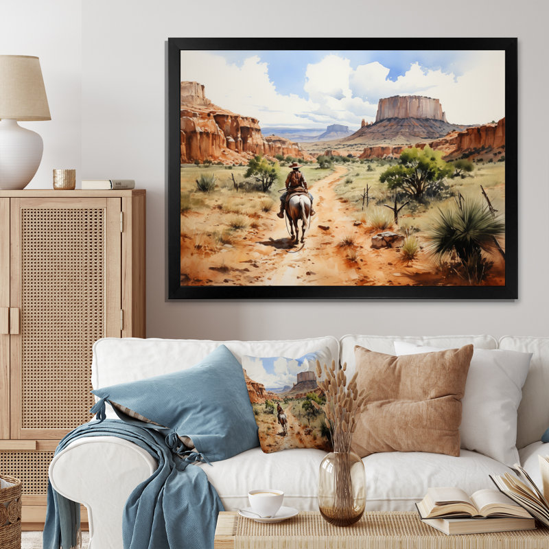 «Kenniel Cowboy Dusty Trails I», reproduction sur toile, Cadre simple noir, H 34 po x l 44 po x P 1,5 po
