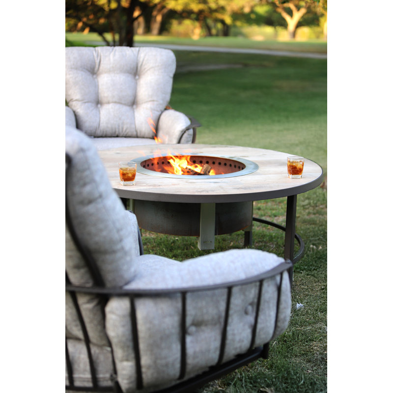 54" Rd. Chat Height Compass Fire Pit With Stainless Steel Breeo Insert, Carbon Black/Venice Beach