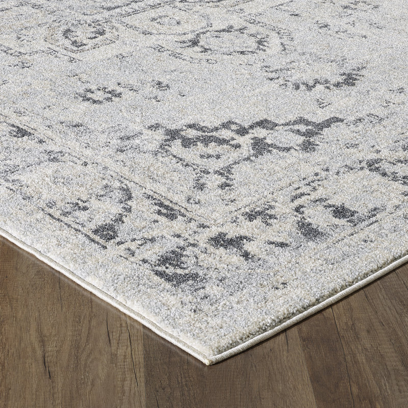 Gray and Cream 5' x 7' Reversible Oriental Synthetic Rug