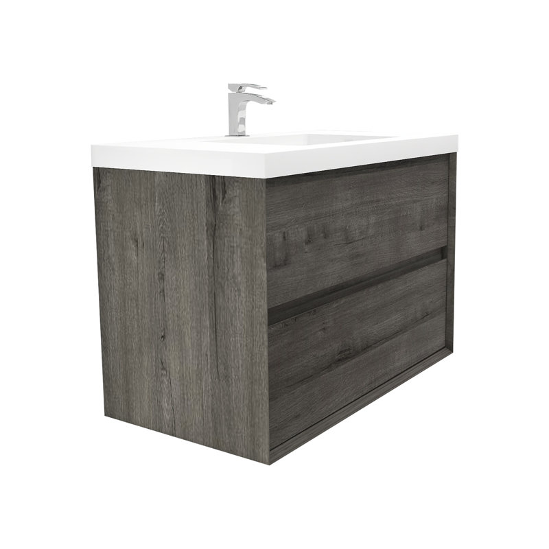 Ensemble de meuble-lavabo mural simple 36 po Attallah, Chêne fumé