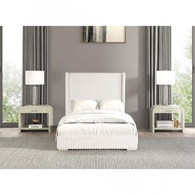 Bedroom Furniture Contemporary 1Pc Bed Fur Chenille Fabric Mattress Ready